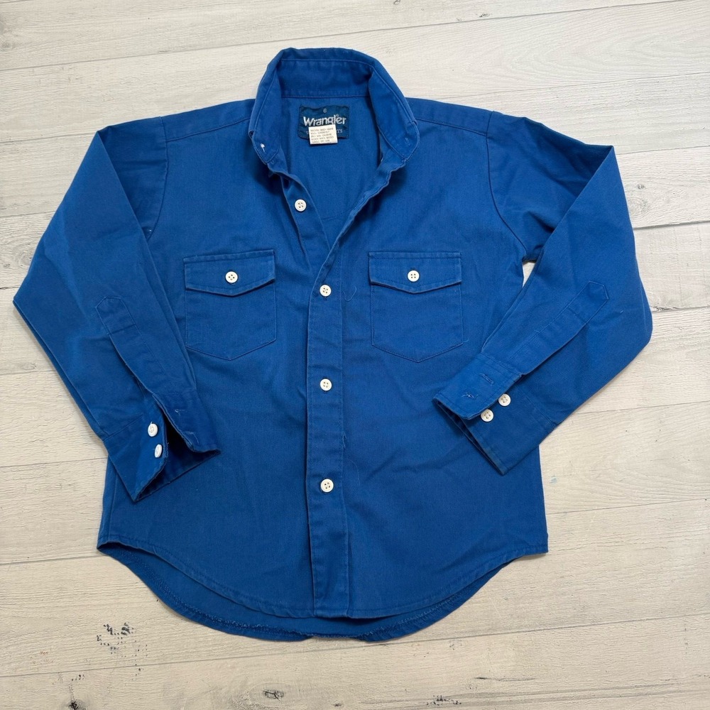 Wrangler kids royal blue‎ button down shirt size 6